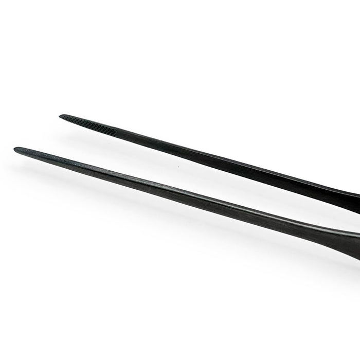 Chef Tongs Stainless Steel Special Sharp Plating Tweezers 8.25" (210mm) - Black Oxide