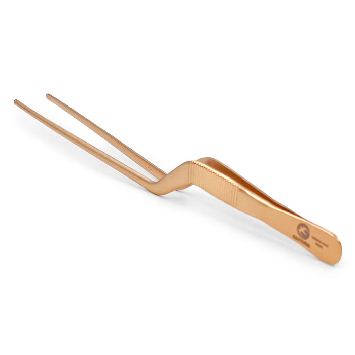 Chef Tongs Stainless Steel Offset Plating Tweezers 7.5" (190mm) - Pink Gold