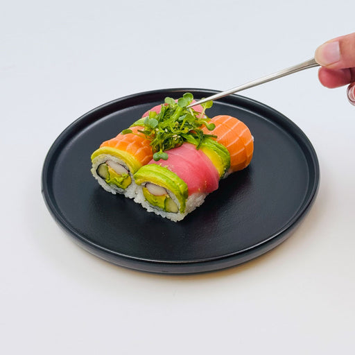 Noble Black Stackable Salad Plate 8.25" dia with Roll Sushi