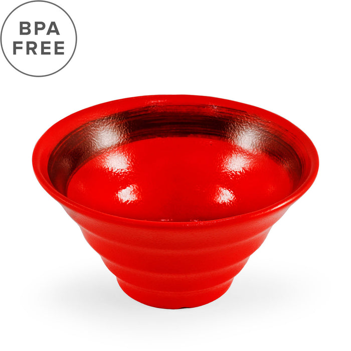 BPA Free Melamine Red Grainy Noodle Bowl 40 fl oz / 7.4" dia with Black Brushstroke