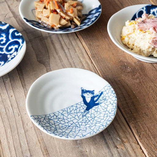 Shichita Someneko Hyoretsumon Blue Cat Plate Kozara 5.1" dia