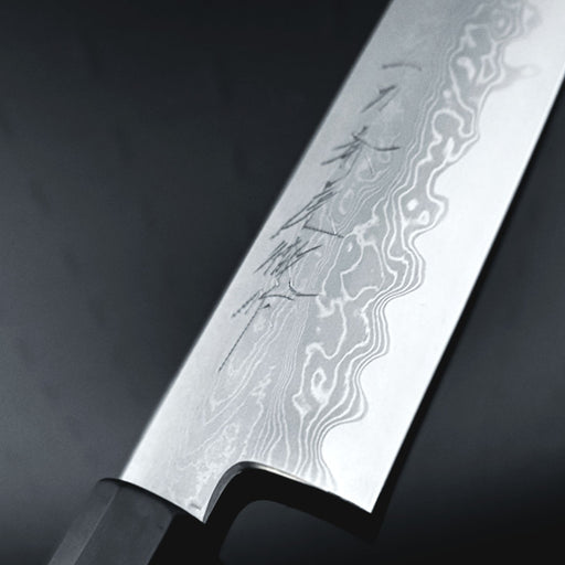 Ittosai Kotetsu Blue #1 Damascus Kengata Gyuto 240mm (9.4") with Ebony Handle Engrave