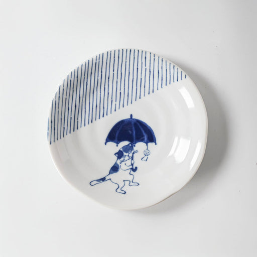 Shichita Someneko Tokusa Blue Cat Plate Kozara 5.1" dia