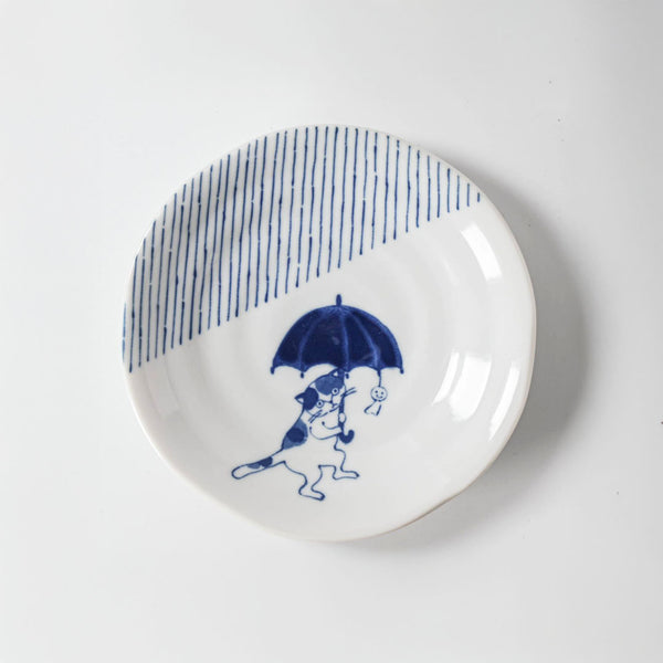 Shichita Someneko Tokusa Blue Cat Plate Kozara 5.1