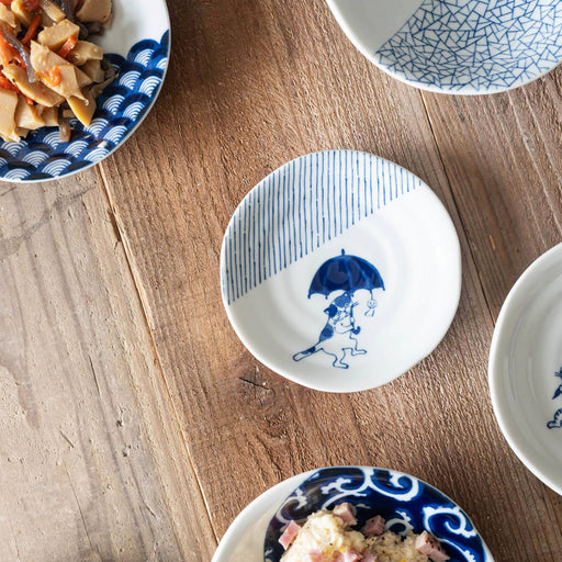 Shichita Someneko Tokusa Blue Cat Plate Kozara 5.1" dia