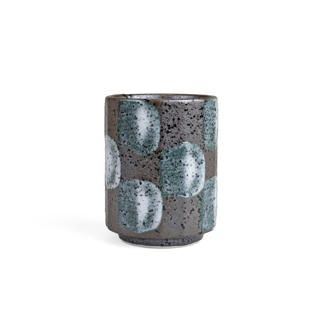 Kurobuki Charcoal x Moss Checkered Yunomi Teacup 10 fl oz / 3.1
