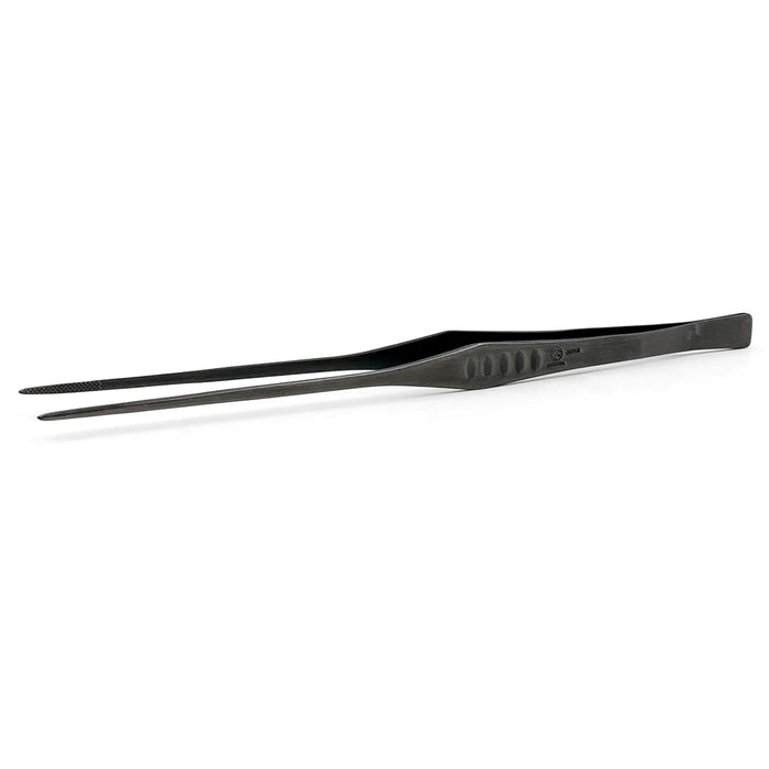 Chef Tongs Stainless Steel Special Sharp Plating Tweezers 8.25" (210mm) - Black Oxide