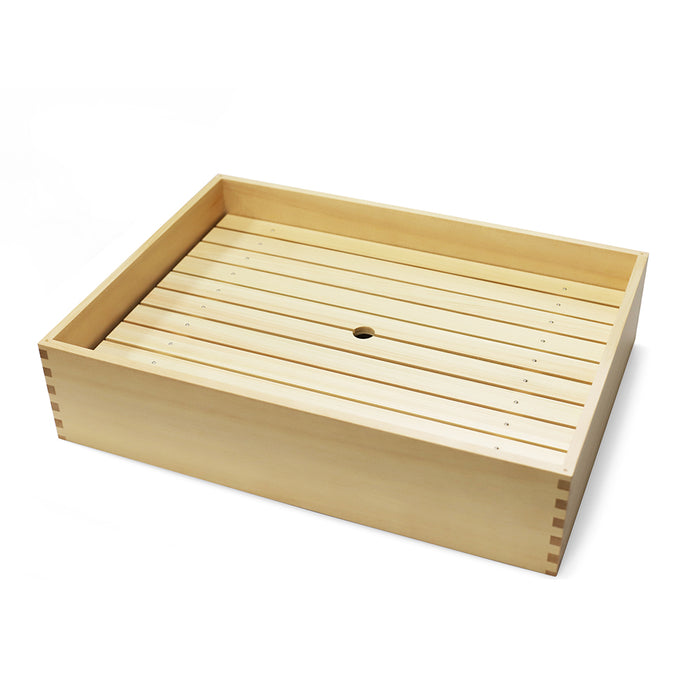 Wooden Sushi Neta Box with Stainless Steel Tray & Clear Lid 17.5" x 12.9" without Lid