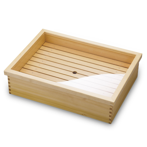 Wooden Sushi Neta Box with Stainless Steel Tray & Clear Lid 17.5