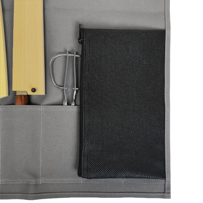 Canvas 6 Slots Knife Roll with Utility Pouch - Carbon Gray