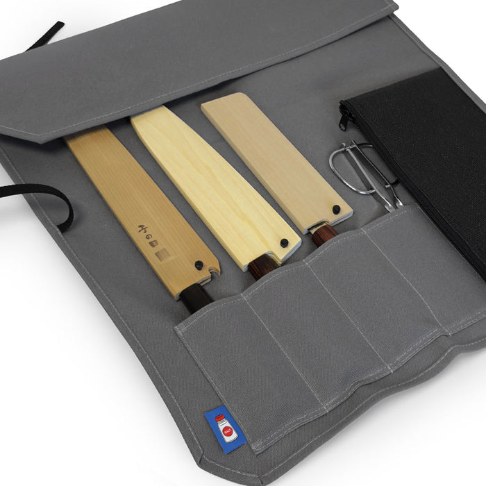 Canvas 6 Slots Knife Roll with Utility Pouch - Carbon Gray