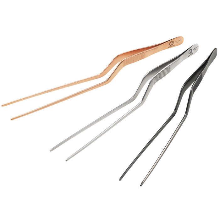Chef Tongs Stainless Steel Offset Plating Tweezers 7.5" (190mm)