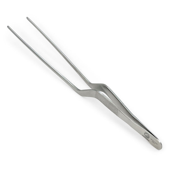 Chef Tongs Stainless Steel Offset Plating Tweezers 7.5" (190mm) - Stainless Steel