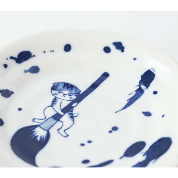 Shichita Someneko Fukisumi Blue Cat Plate Kozara 5.1" dia
