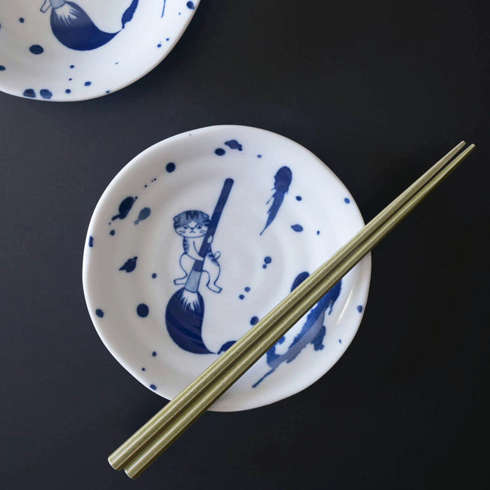 Shichita Someneko Fukisumi Blue Cat Plate Kozara 5.1" dia