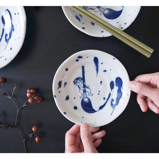 Shichita Someneko Fukisumi Blue Cat Plate Kozara 5.1" dia