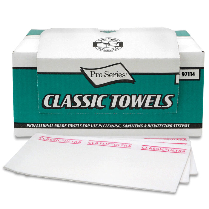 MDI Pro-Series Classic Ultra Foodservice Towels White w/red stripe 21.5" x 13" (72/case)