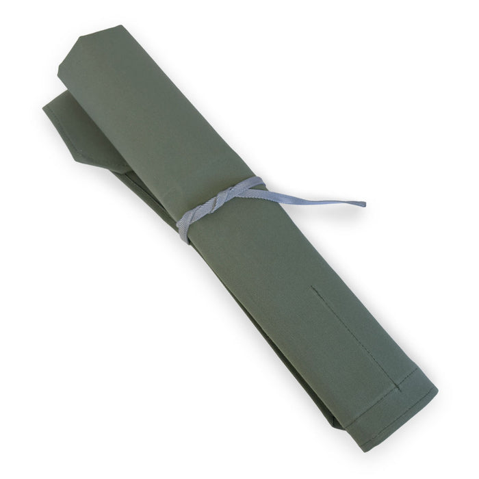 Canvas 6 Slots Knife Roll with Utility Pouch - Sage Green