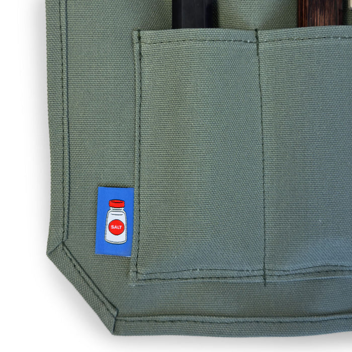 Canvas 6 Slots Knife Roll with Utility Pouch Sage Green