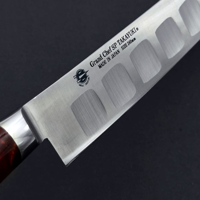 Sakai Takayuki Grand Chef SP Type III Sujihiki 240mm (9.4") Volcaneo Red Stabilized Hybrid Resin Handle