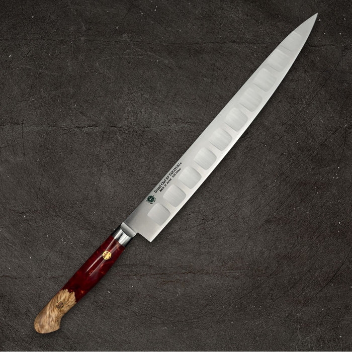 Sakai Takayuki Grand Chef SP Type III Sujihiki 240mm (9.4") Volcaneo Red Stabilized Hybrid Resin Handle