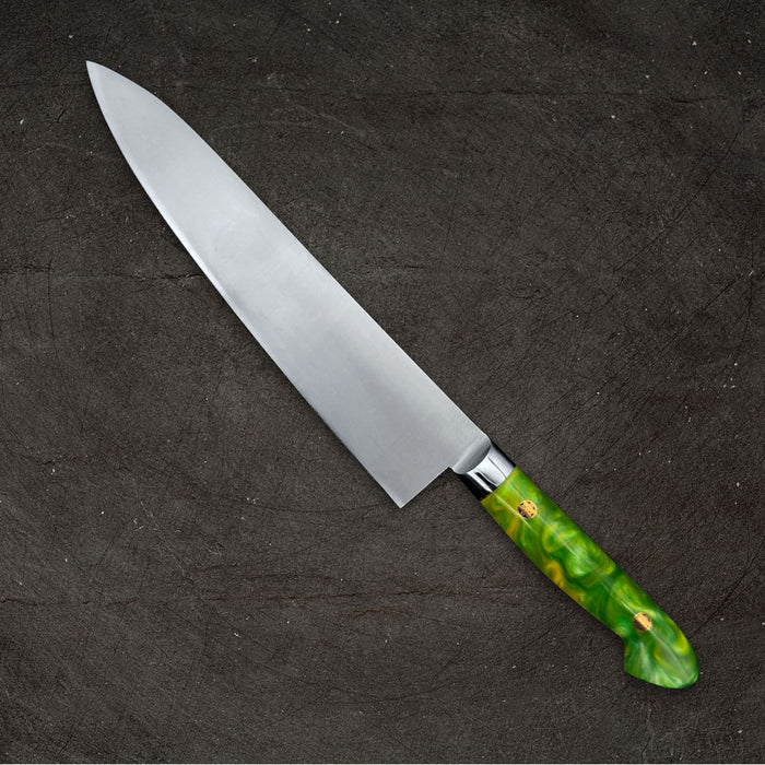 Sakai Takayuki Grand Chef SP Type III Gyuto 210mm Jungle-Green Stabilized Hybrid Resin Handle Back
