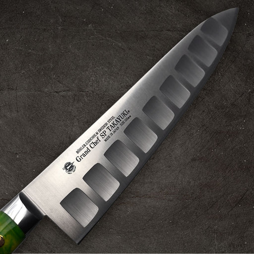 Sakai Takayuki Grand Chef SP Type III Gyuto 210mm Jungle-Green Stabilized Hybrid Resin Handle Blade