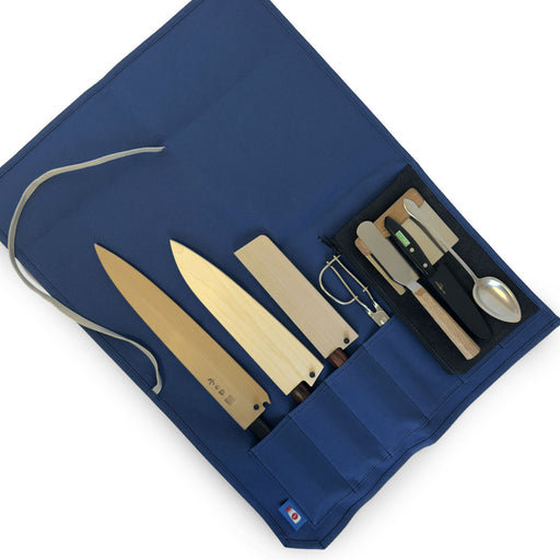 Canvas 6 Slots Knife Roll with Utility Pouch - Indigo Blue