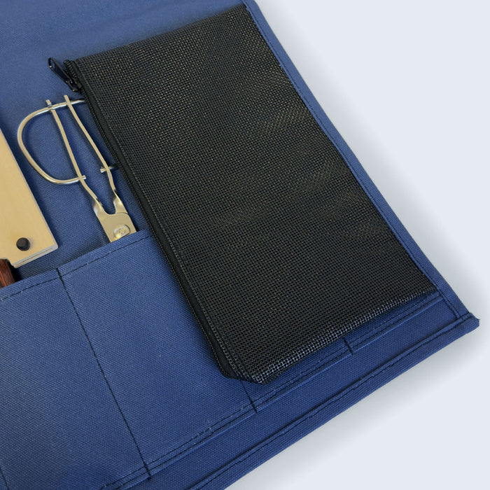 Canvas 6 Slots Knife Roll with Utility Pouch - Indigo Blue