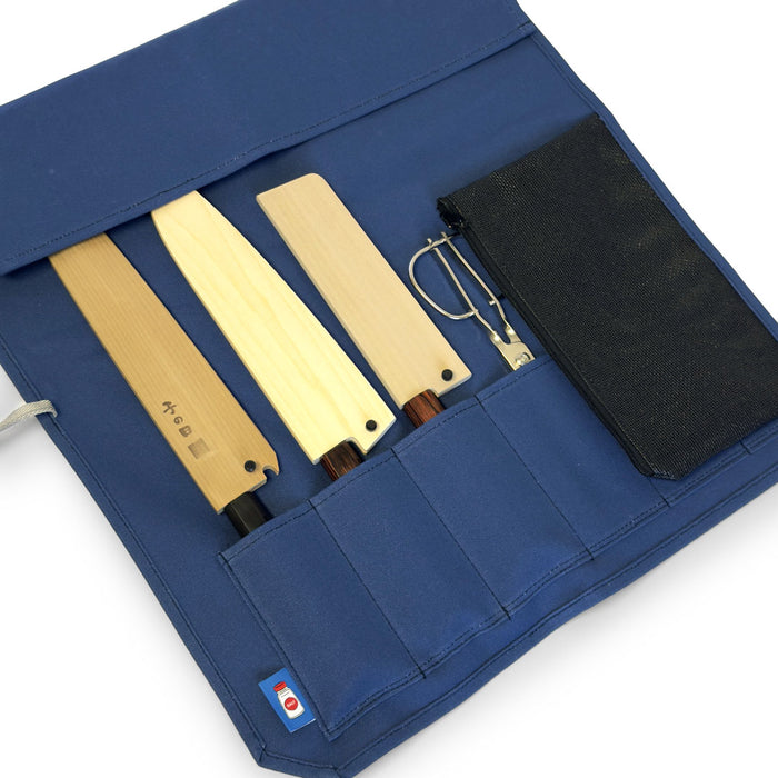 Canvas 6 Slots Knife Roll with Utility Pouch - Indigo Blue