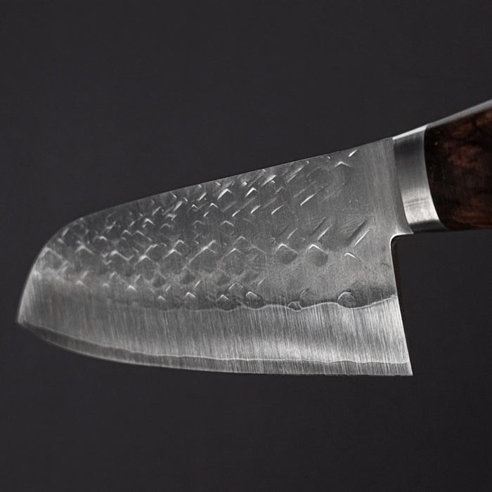 Tadafusa SLD Santoku 170mm (6.7") Hammered (Tsuchime) with Kokutan Handle Back Blade