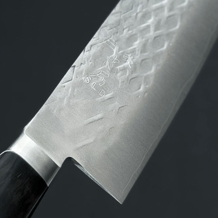 Tadafusa SLD Santoku 170mm (6.7") Hammered (Tsuchime) with Kokutan Handle Brand Engrave