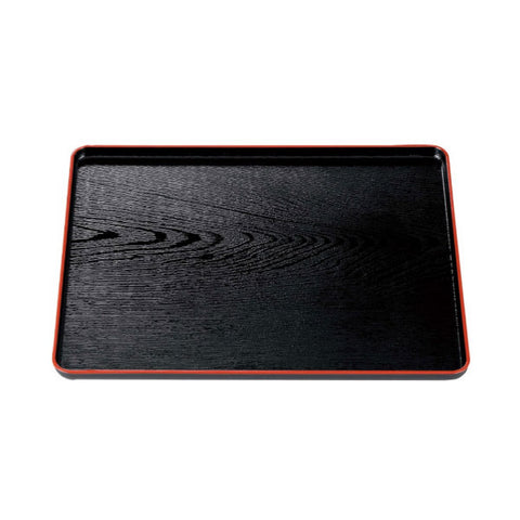 Non-slip Black Rectangular Serving Tray with Red Trim 15.4