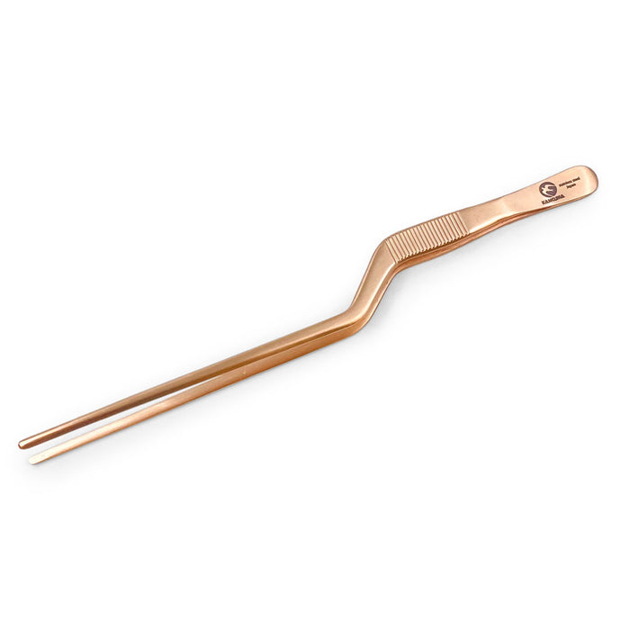 Chef Tongs Stainless Steel Offset Plating Tweezers 7.5" (190mm) - Pink Gold