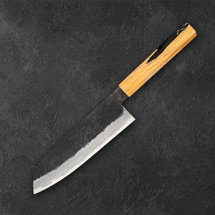 Hozan Tomoe White #2 Kurouchi Santoku 180mm (7.1") - Back Side