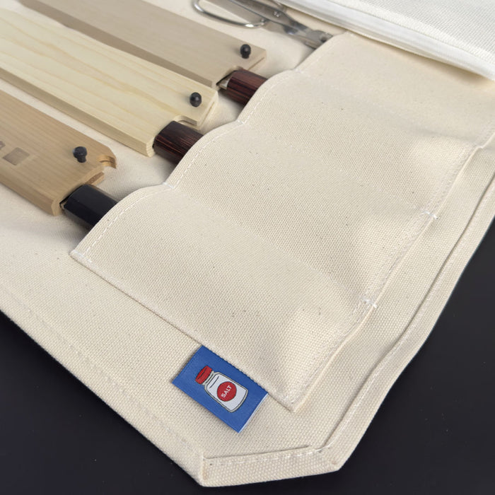 Canvas 6 Slots Knife Roll with Utility Pouch - Natural White