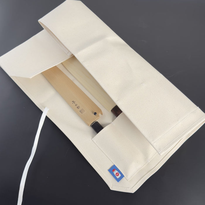 Canvas 6 Slots Knife Roll with Utility Pouch - Natural White