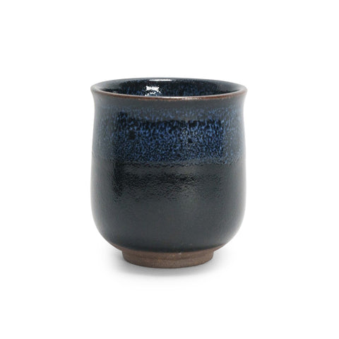 Tenmoku Glazed Black Yunomi Teacup with Cobalt Overlay 7.1 fl oz / 2.75
