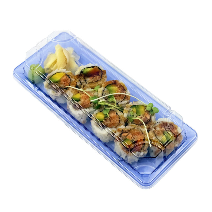 SA-502 PET Clear Blue Takeout Sushi Tray 8.75" x 3.5" (600/case)