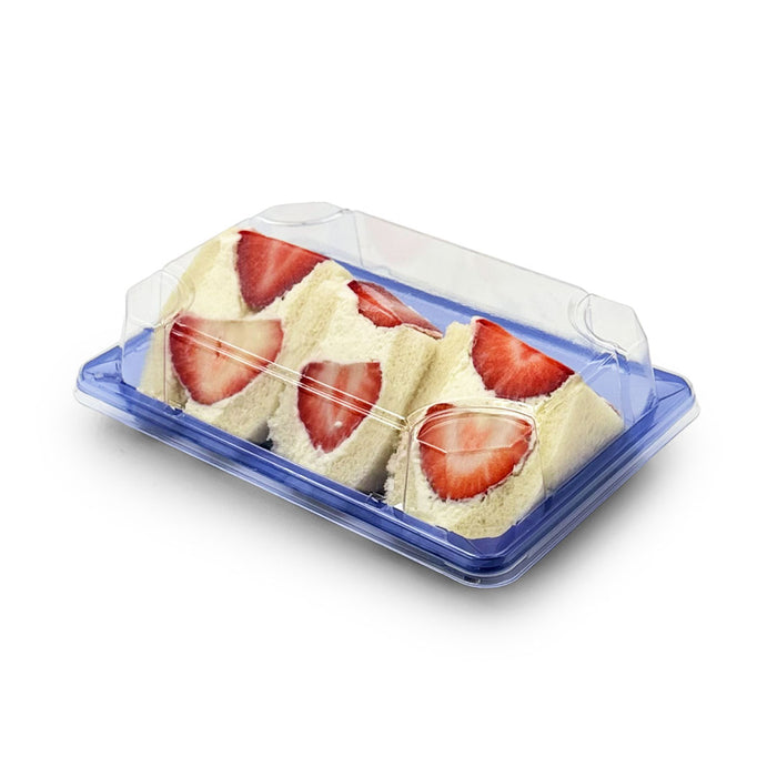 SA-503 PET Clear Blue Takeout Sushi Tray 6.5" x 4.5" with Fruit Sandwich