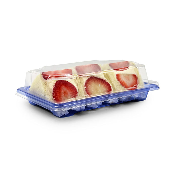 SA-503 PET Clear Blue Takeout Sushi Tray 6.5" x 4.5" with Fruit Sandwich