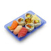 SA-503 PET Clear Blue Takeout Sushi Tray 6.5" x 4.5" with Roll Sushi and Nigiri Sushi