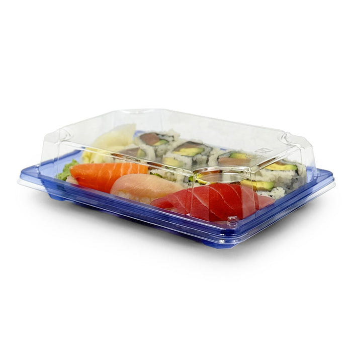 SA-504 PET Clear Blue Takeout Sushi Tray 7.3" x 5.1" with Roll Sushi & Nigiri Sushi