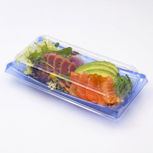 SA-30 PET Clear Blue Takeout Sushi Tray 9.4" x 4.6" with Sashimi