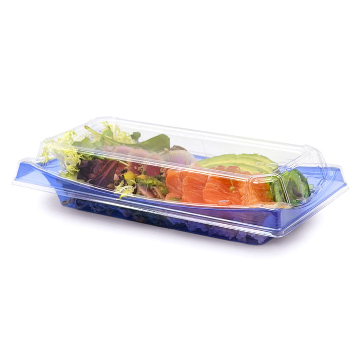 SA-30 PET Clear Blue Takeout Sushi Tray 9.4" x 4.6" with Sashimi