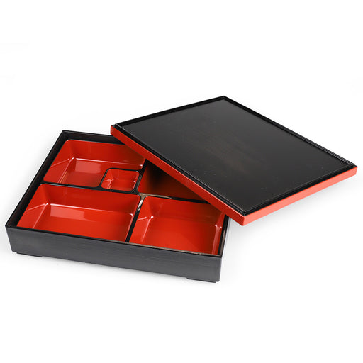 Black Rectangular Shokado Bento Box Red Inner 12.4" x 10.25"