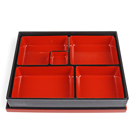 Black Rectangular Shokado Bento Box Red Inner 12.4" x 10.25"