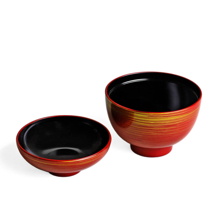 Gold Brushstroke Red Miso Soup Bowl with Lid 8 fl oz / 4.1" dia