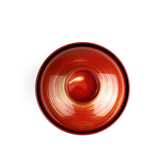 Gold Brushstroke Red Miso Soup Bowl with Lid 8 fl oz / 4.1" dia