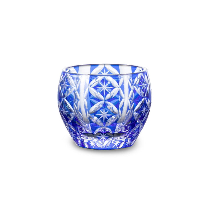 Blue Kiriko Style Cut-Glass Round Cup 2.5 fl oz